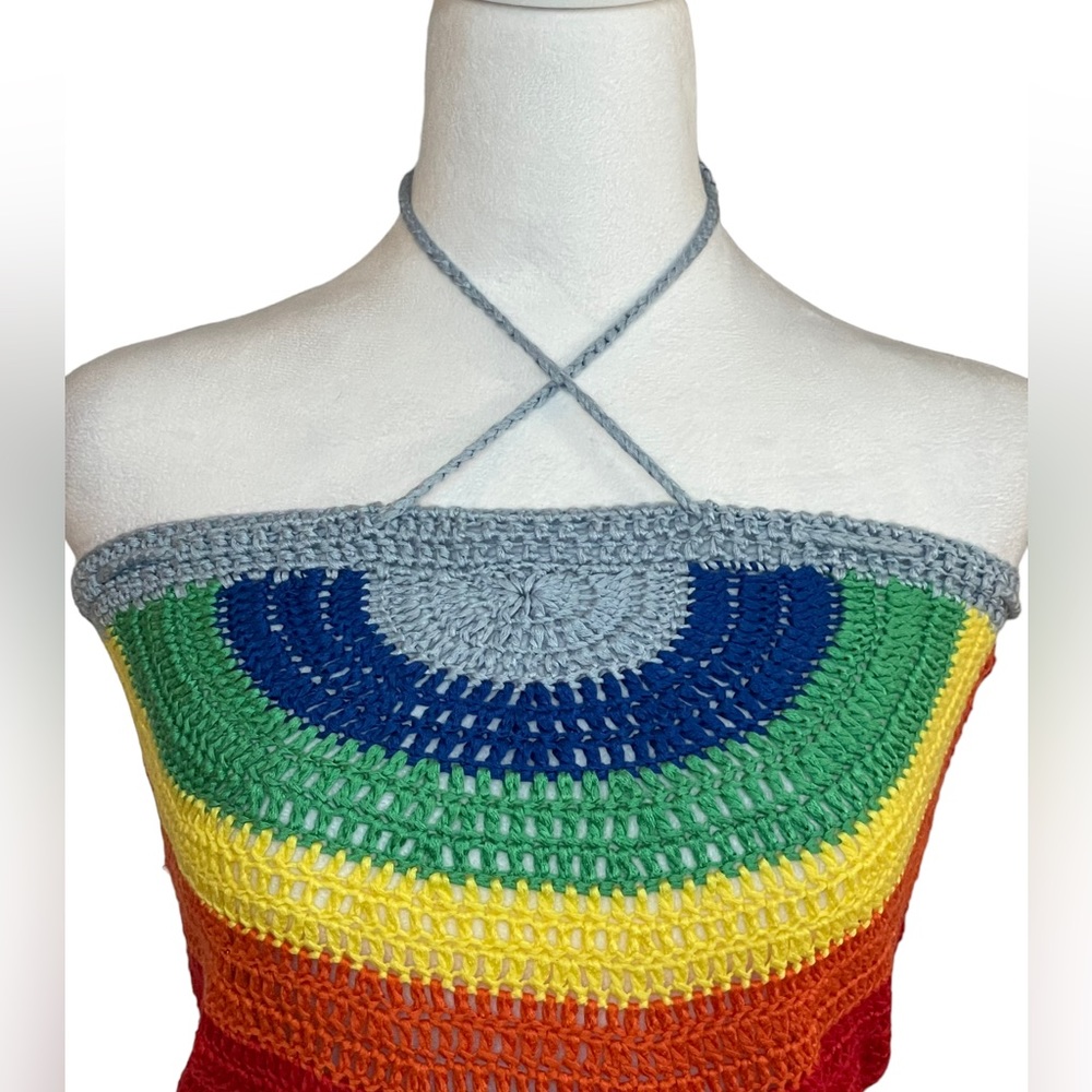 Hot & Delicious Rainbow Crochet Halter Top Size Small EUC - Picture 3 of 6